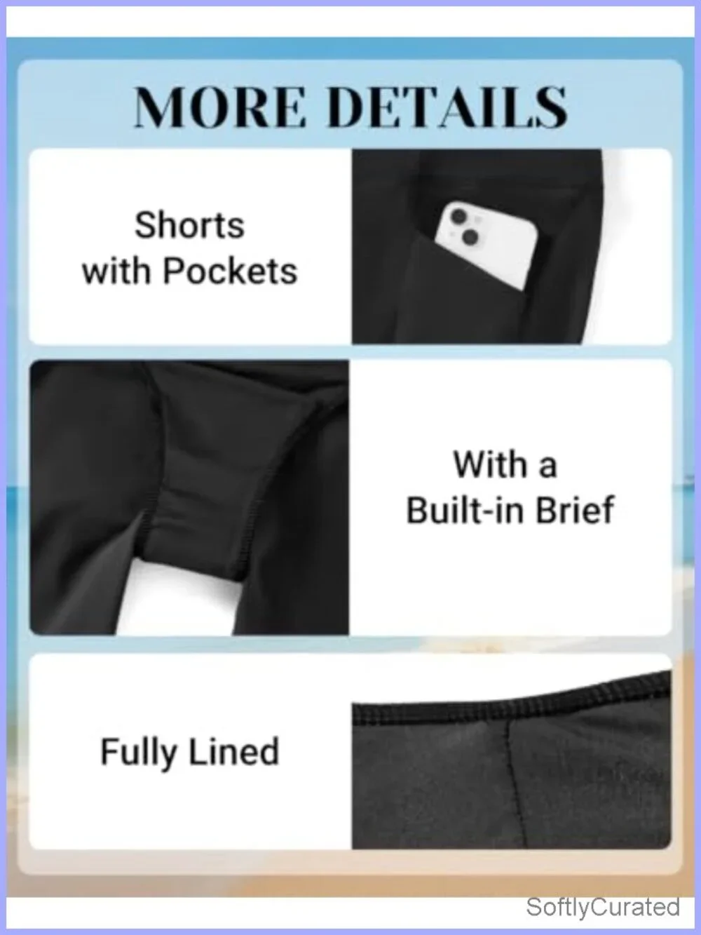 Women High Waisted Swim Shorts with Pockets Tummy Control Built-in Brief 5" - Picture 5 of 6